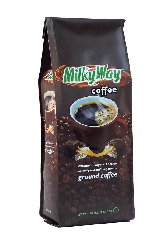 Milky Way Ground Coffee bag, caramel nougat chocolate flavored medium roast