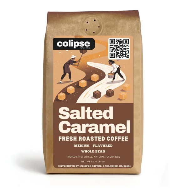 Colipse Salted Caramel flavored whole bean coffee